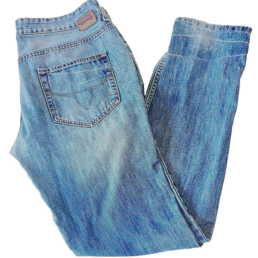 Buffalo Clothing Denim Jeans Straight 36 Distressed Blue Cotton Rare India
